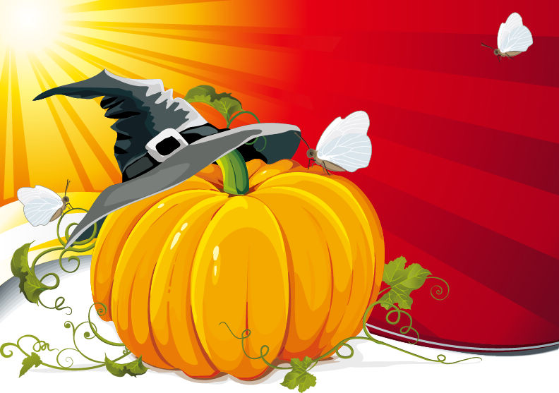 Halloween Pumpkin with Ray Background Vector Illustration.jpg